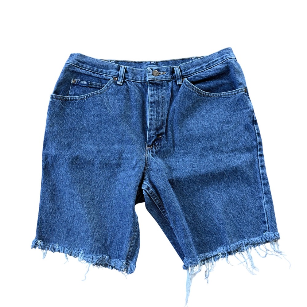 Womens Lee Denim Cut Off Shorts 32 Blue High Waisted Raw Hem